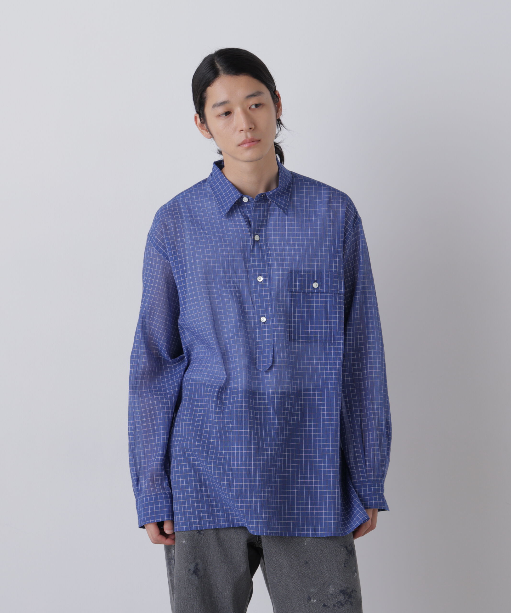 YLEVE 「YLEVE / COTTON SILK CHECK PULLOVER SHIRT」|シャツ・ブラウス|ブルー