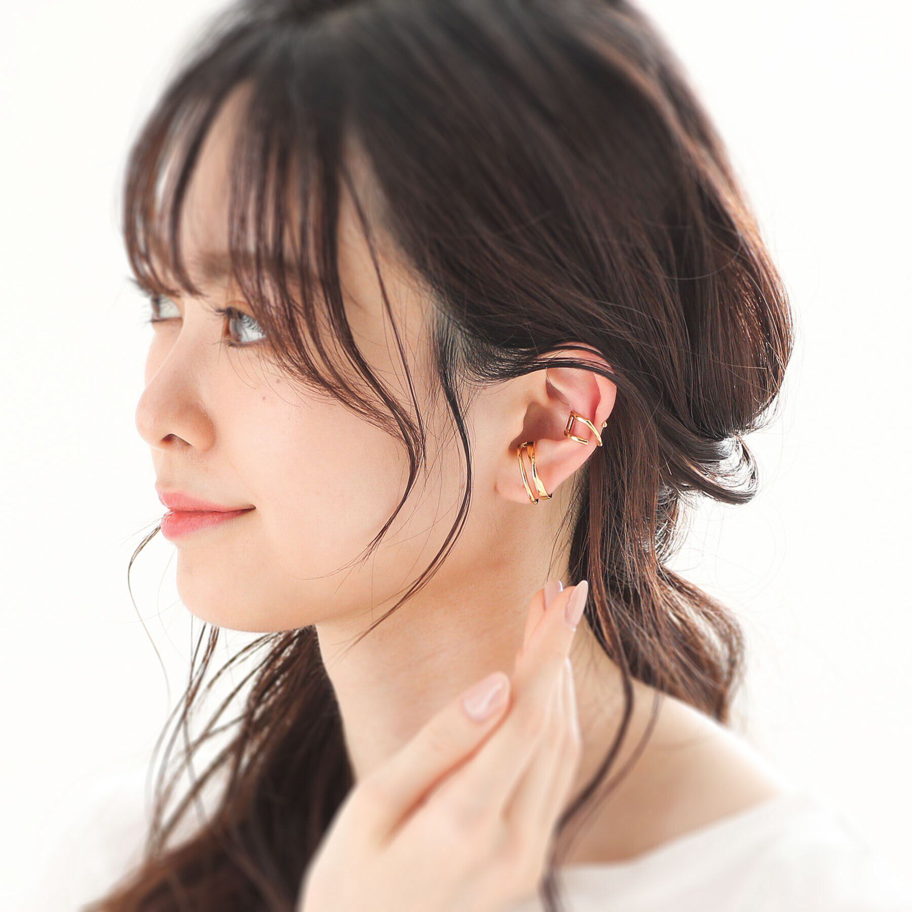 COCOSHNIK「シルバー ダブルフープひねり イヤーカフ」|イヤーカフ|