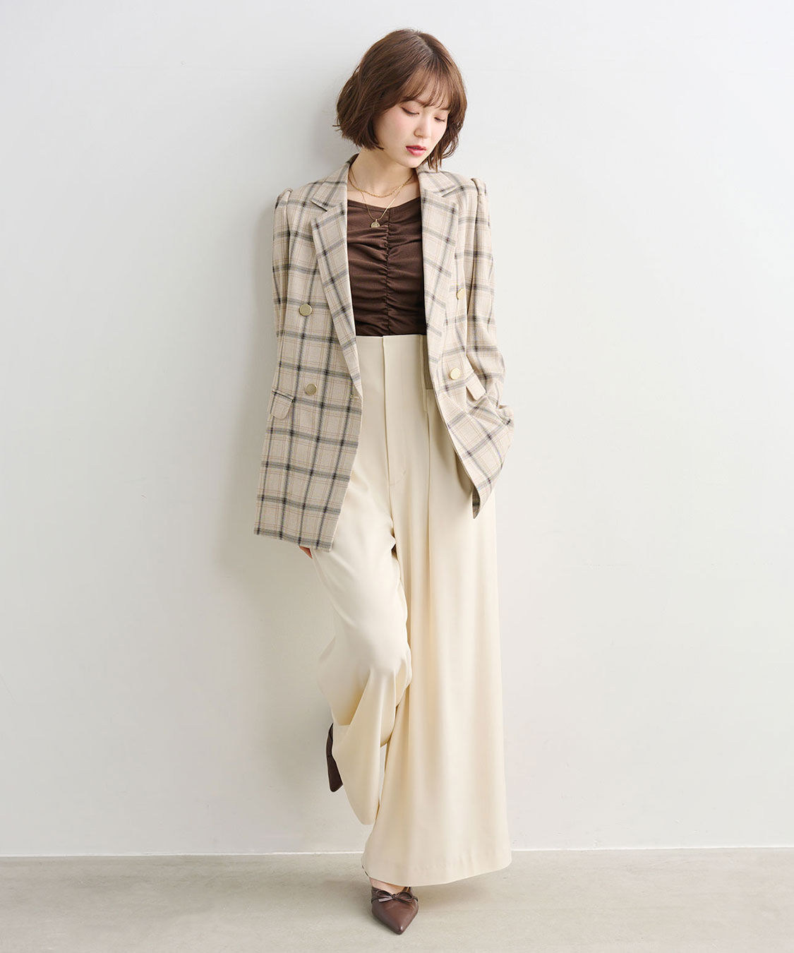 COCO DEAL「コルセットリブワイドパンツ」|スラックス|