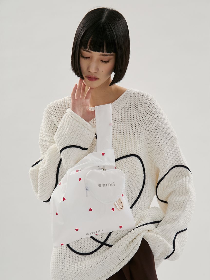 emmi atelier「【HEART】 プリントハートチャーム付きエコバッグ」|エコバッグ|