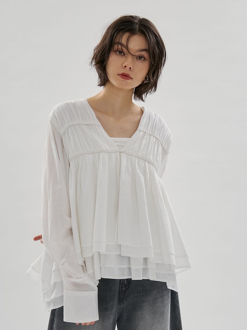 emmi atelier「コットンギャザーブラウス【アンサンブル対応】」|シャツ・ブラウス|