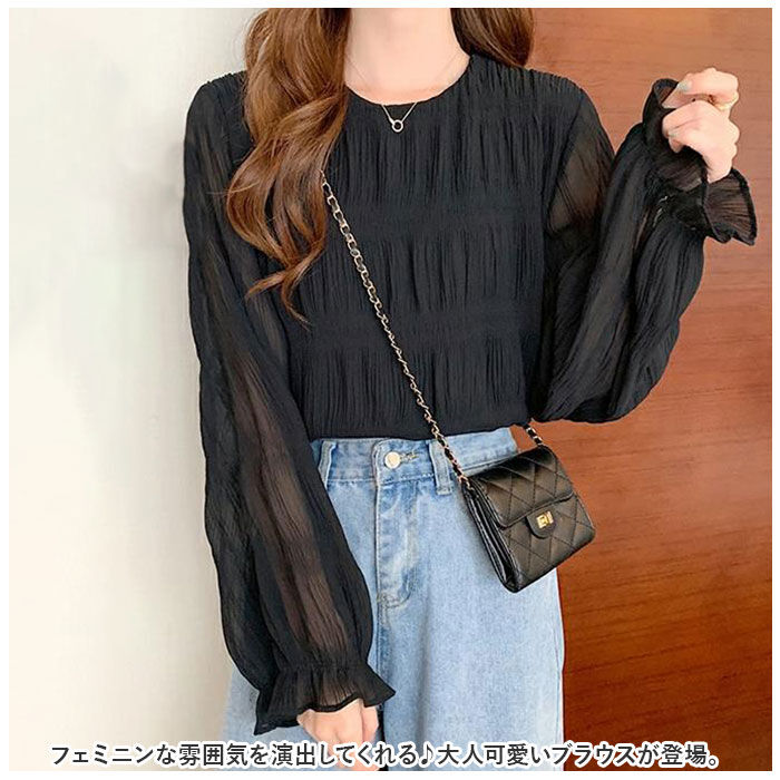 BACKYARD FAMILY「長袖 シアーシャツ 通販 シャツ カットソー レディース プルオーバー ギャザーブラウス トップス」|Tシャツ・カットソー|
