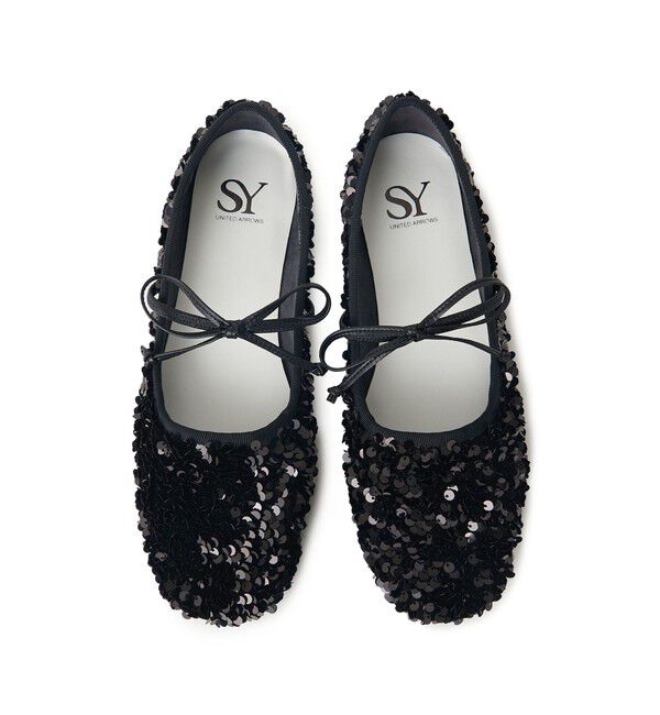 SY UNITED ARROWS「＜SY＞スパンコールバレエ フラット10●&uarr;」|バレエシューズ|BLACK