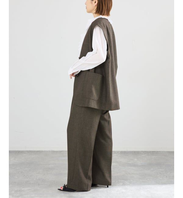 IENA「《セットアップ対応》ウォッシャブル シャークツイードセミワイドパンツ」|スラックス|