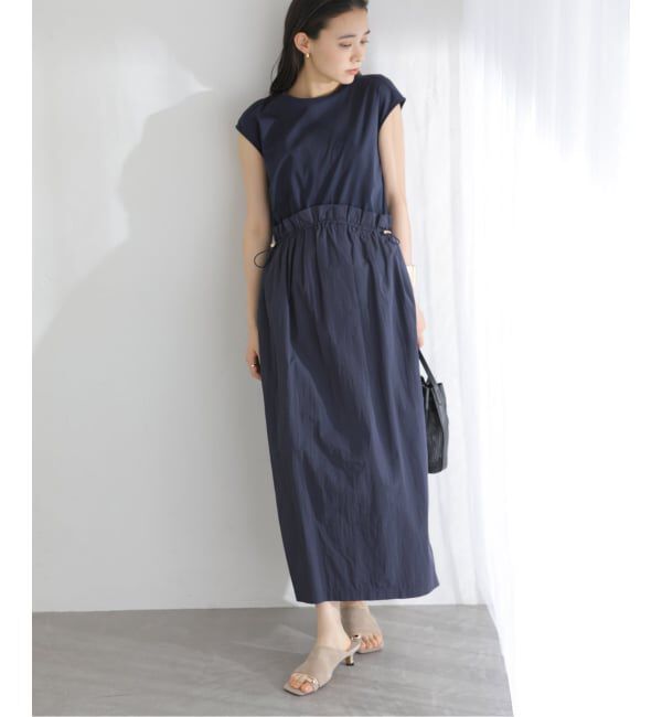  「【洗える】タフタドッキングワンピース」|ワンピース|ネイビー