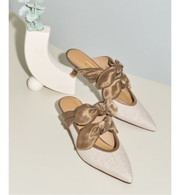 GRISE「《WEB+一部店舗限定》GRISE ポインテッド DOUBLE BOW ミュール」|パンプス|キャメル