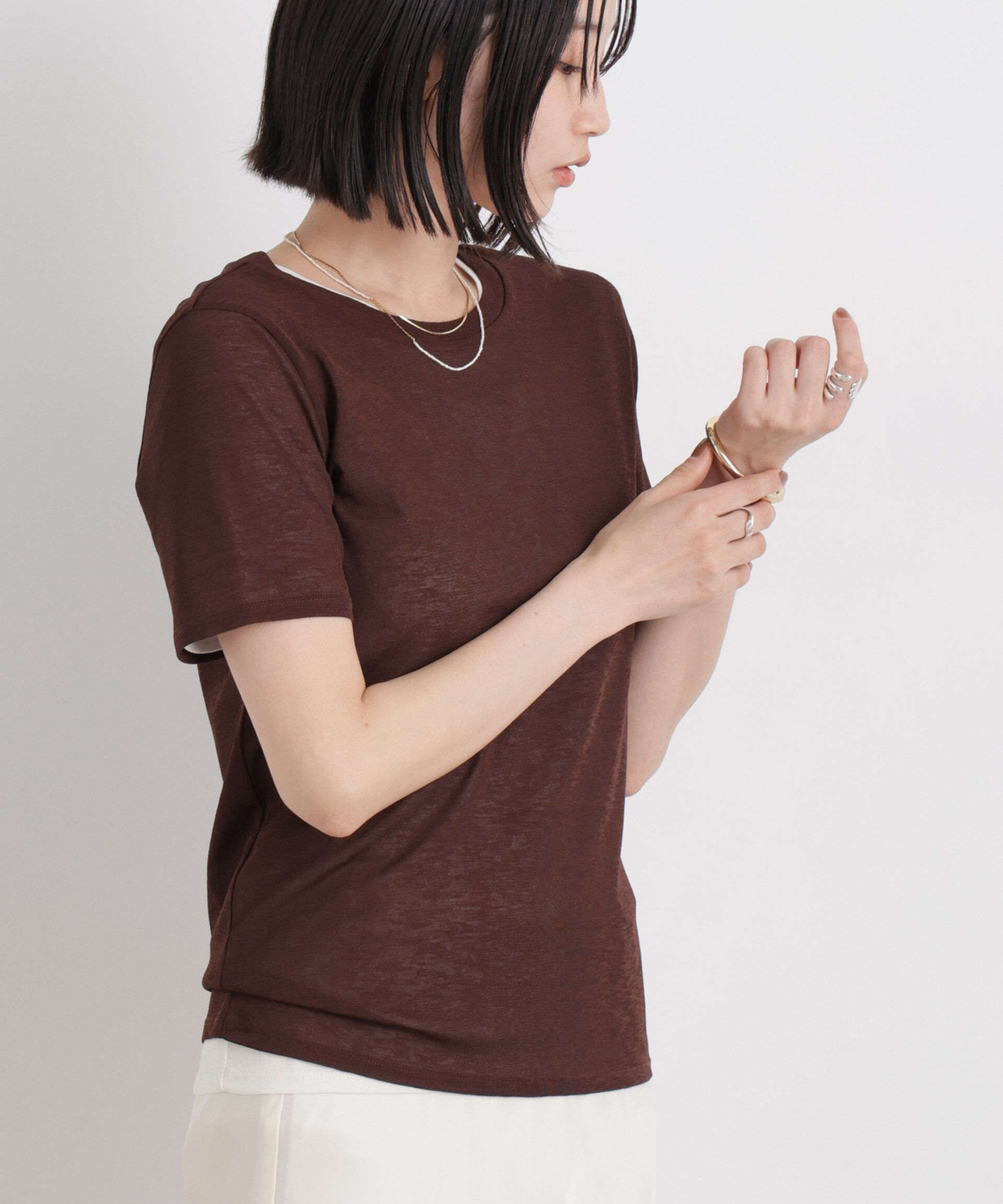 nano･universe「スラブシアー半袖Tシャツ」|Tシャツ・カットソー|ブラウン