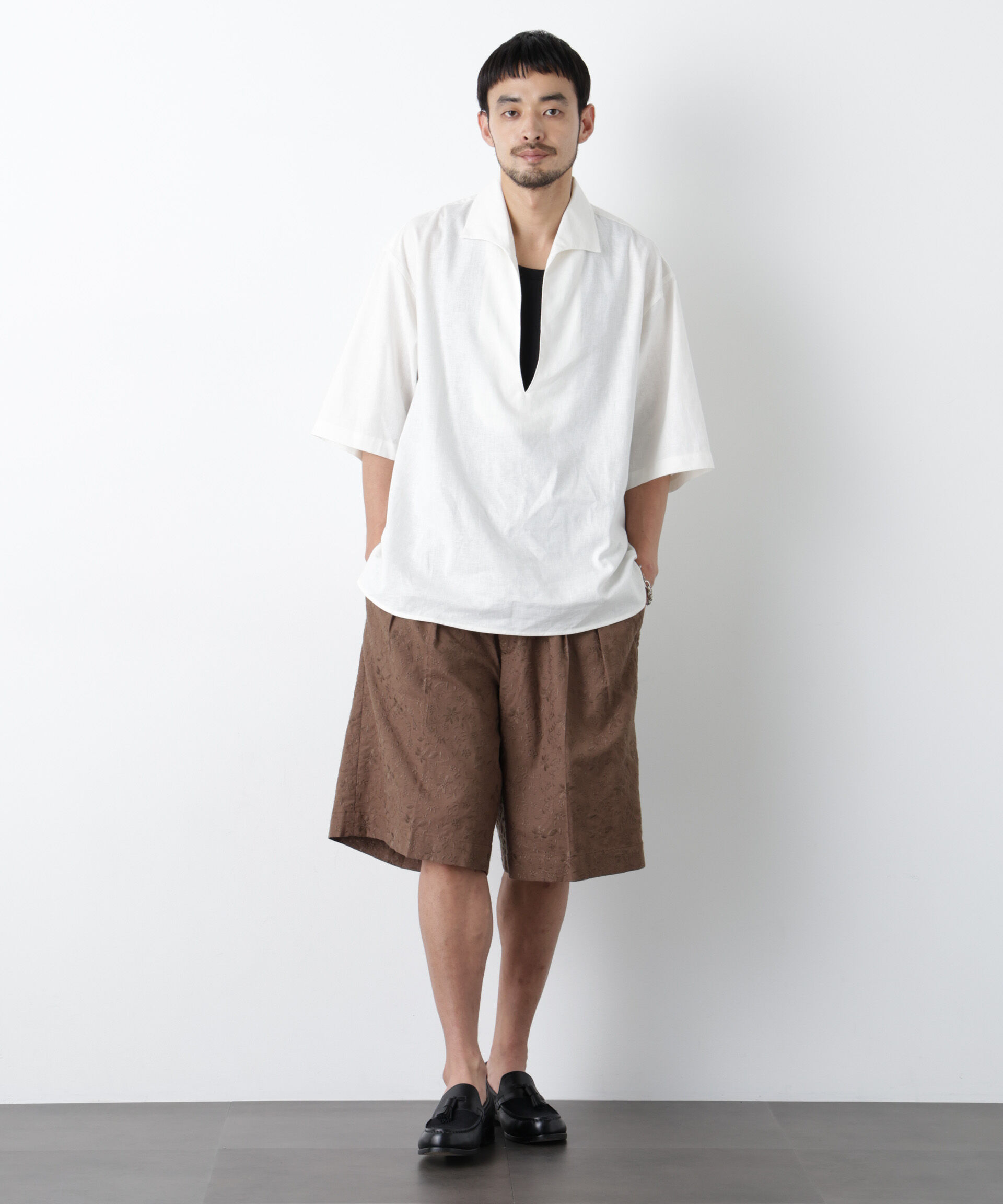 nano･universe「｢OtoNANO｣&times;masoret 総柄刺繍ショートパンツ(セットアップ可)」|チノ|