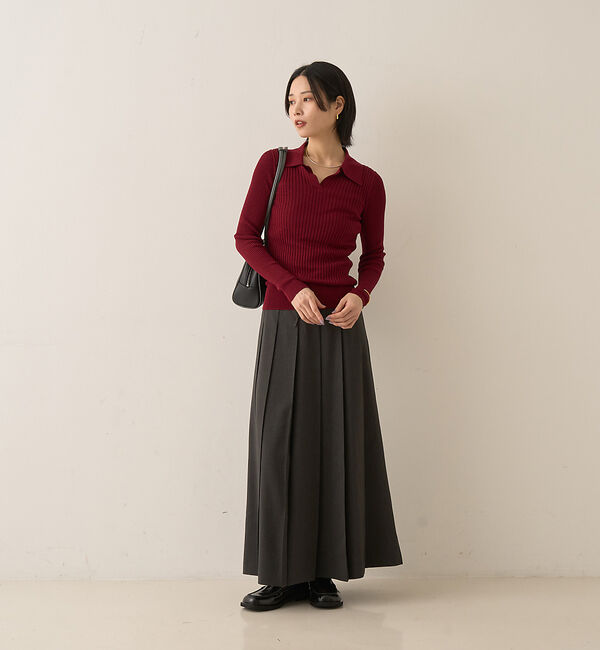 Rouge vif「シルク混ワイドリブポロニット」|ニット・セーター|