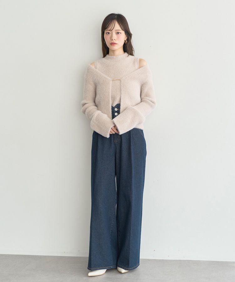earth music&ecology「SET2点チャーム付きシャギーニット＋インナー」|カーディガン|