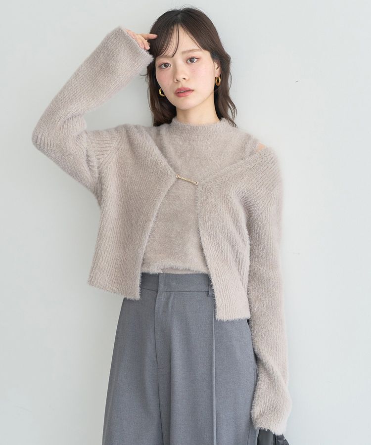 earth music&ecology「SET2点チャーム付きシャギーニット＋インナー」|カーディガン|