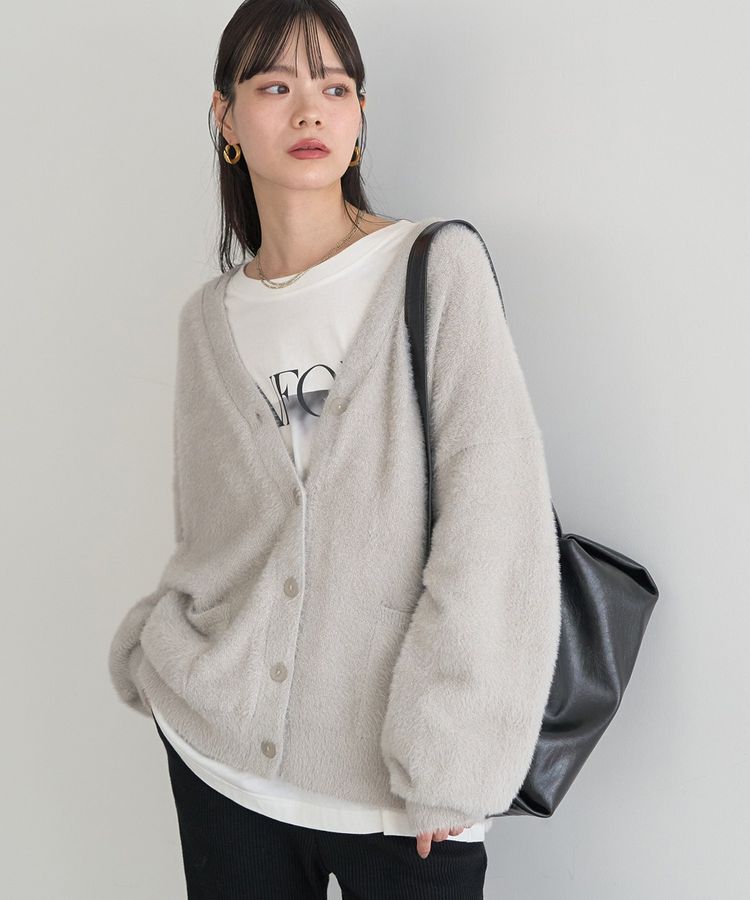 earth music&ecology「ラメミニシャギーVネックニットカーディガン」|カーディガン|Light Gray