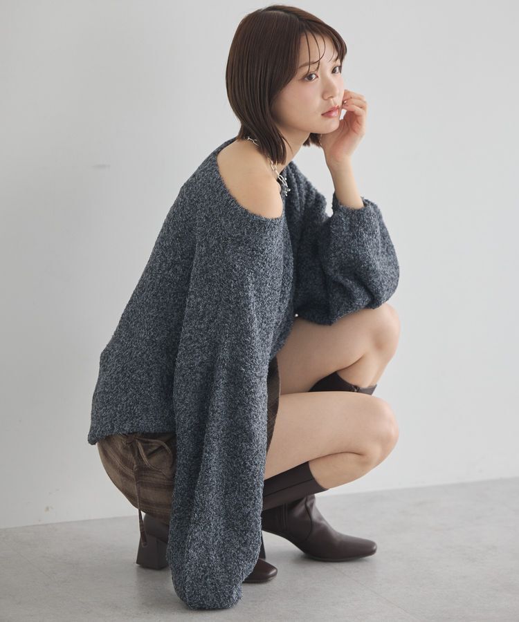 earth music&ecology「オフショルフェザーニットプルオーバー」|ニット・セーター|Charcoal Gray