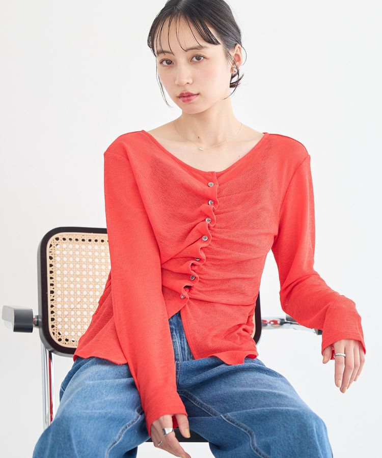 earth music&ecology「シアーワッフルタックボタントップス」|Tシャツ・カットソー|Red