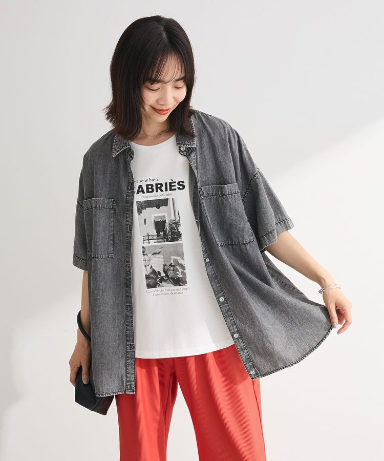 Green Parks「半袖シアーデニムシャツ」|シャツ・ブラウス|Black