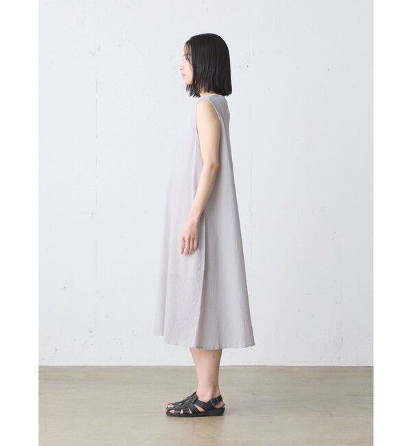 MidiUmi「MidiUmi ストライプクレープノースリーブワンピース」|ワンピース|