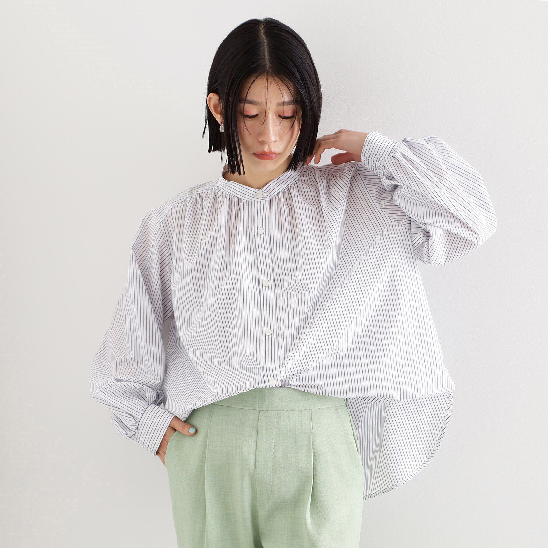 THE SHOP TK「ラメストライプラグランシャツ【洗える】」|シャツ・ブラウス|オフホワイト(303
