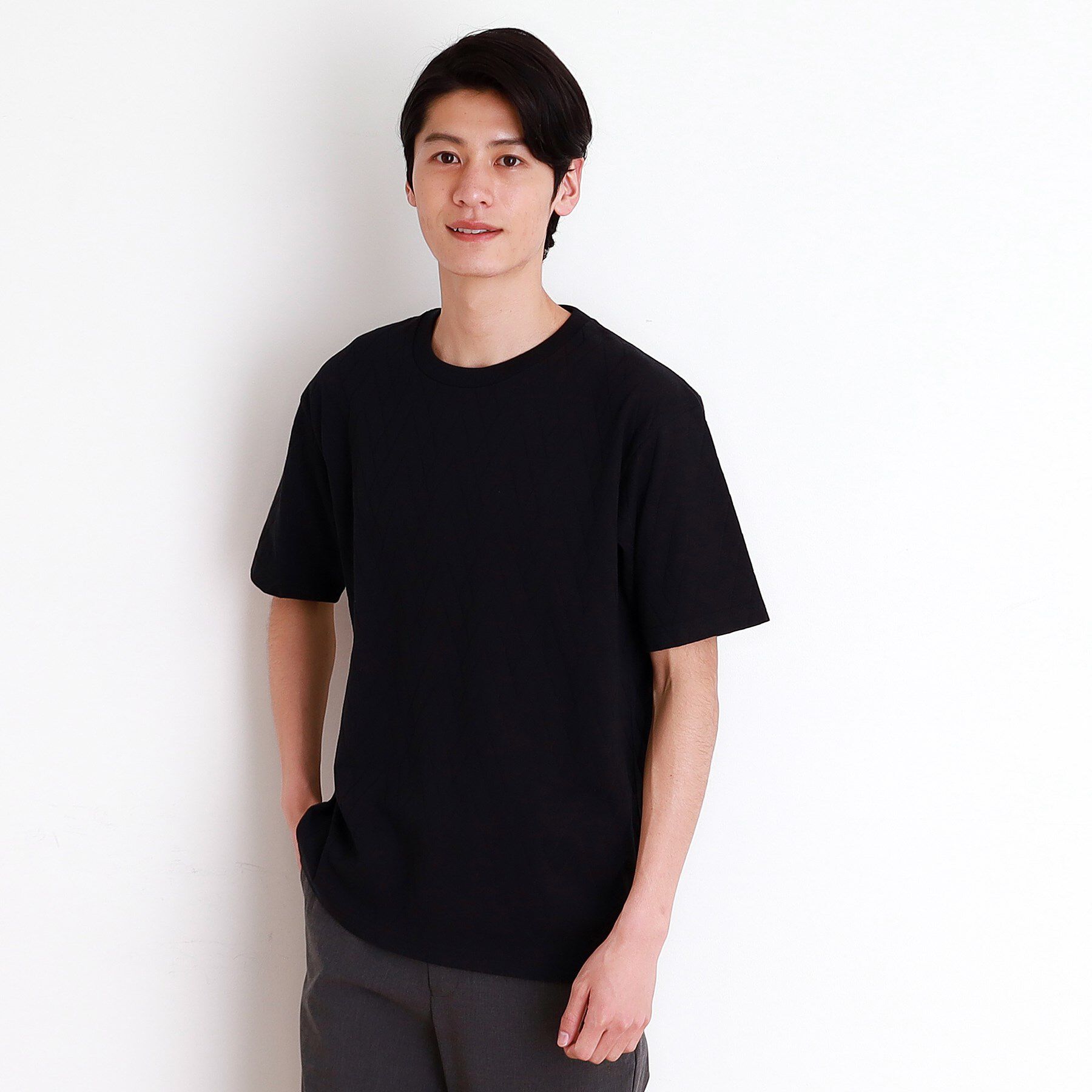 THE SHOP TK「ジオメトリック リンクス柄 半袖Ｔシャツ 洗濯機OK」|Tシャツ・カットソー|ブラック(019)