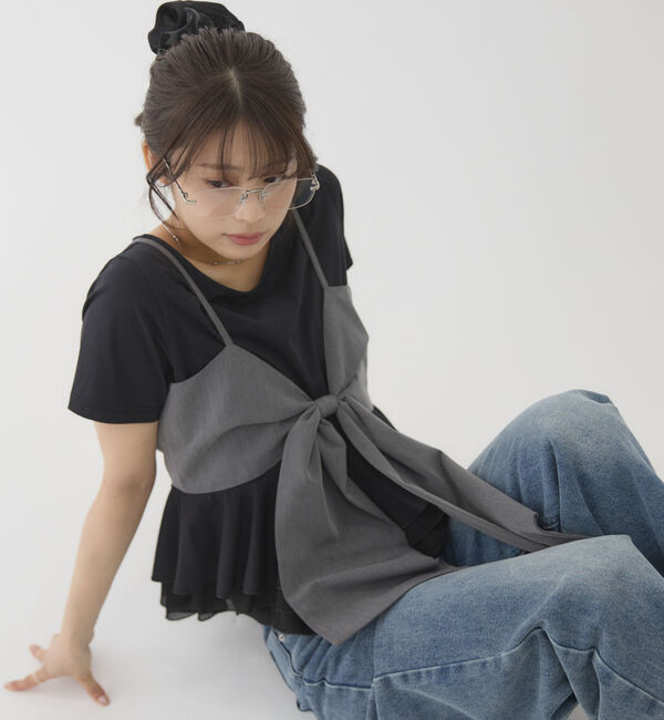 archives「チェックアソートリボンビスチェ&times;ペプラムブラウスＴＥＥ　ＳＥＴ」|カーディガン|