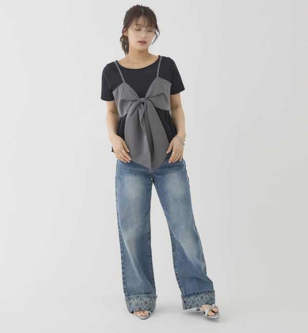 archives「チェックアソートリボンビスチェ&times;ペプラムブラウスＴＥＥ　ＳＥＴ」|カーディガン|