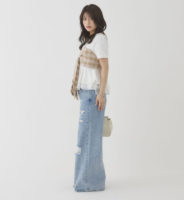 archives「チェックアソートリボンビスチェ&times;ペプラムブラウスＴＥＥ　ＳＥＴ」|カーディガン|