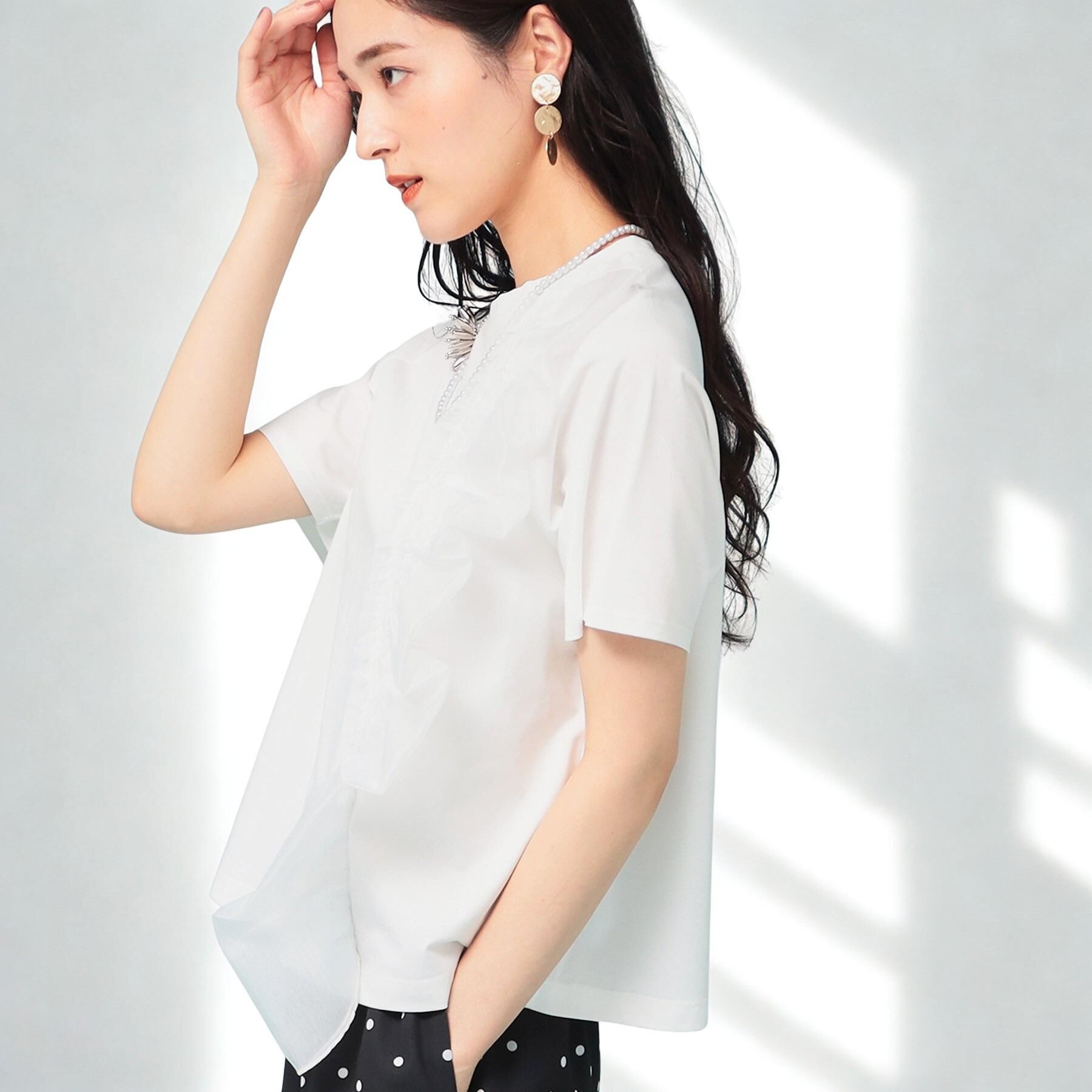 SunaUna「【オーガンジーラッフル】大人フェミニンTシャツ」|Tシャツ・カットソー|