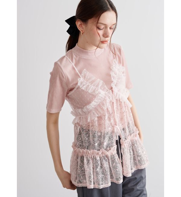 CALNAMUR「TULLE FLOCKING EMB TOPS/チュールフロッキングエンブロイダリートップス」|Tシャツ・カットソー|