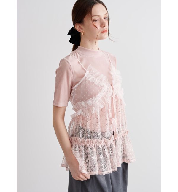 CALNAMUR「TULLE FLOCKING EMB TOPS/チュールフロッキングエンブロイダリートップス」|Tシャツ・カットソー|