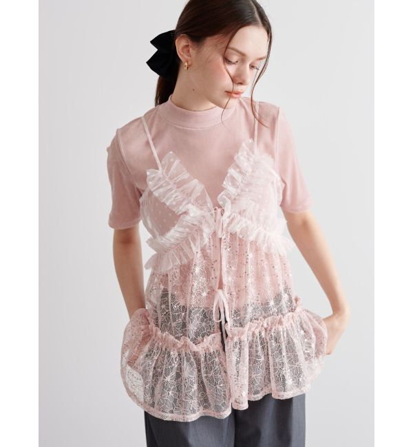 CALNAMUR「TULLE FLOCKING EMB TOPS/チュールフロッキングエンブロイダリートップス」|Tシャツ・カットソー|