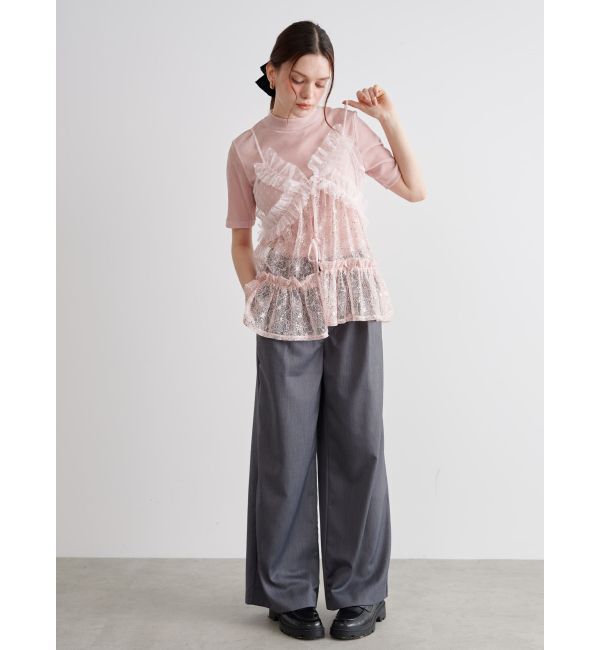 CALNAMUR「TULLE FLOCKING EMB TOPS/チュールフロッキングエンブロイダリートップス」|Tシャツ・カットソー|