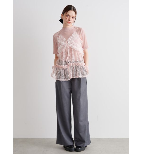 CALNAMUR「TULLE FLOCKING EMB TOPS/チュールフロッキングエンブロイダリートップス」|Tシャツ・カットソー|