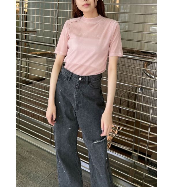 CALNAMUR「TULLE FLOCKING EMB TOPS/チュールフロッキングエンブロイダリートップス」|Tシャツ・カットソー|