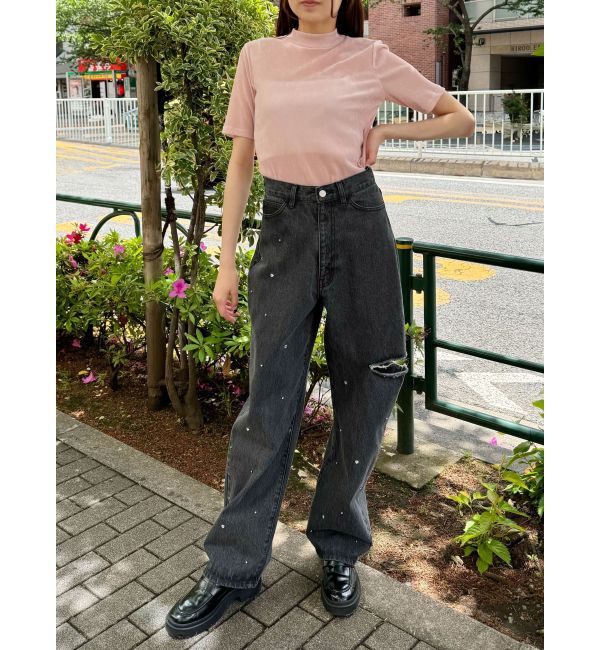 CALNAMUR「TULLE FLOCKING EMB TOPS/チュールフロッキングエンブロイダリートップス」|Tシャツ・カットソー|