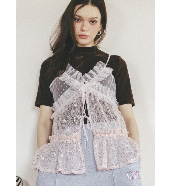 CALNAMUR「TULLE FLOCKING EMB TOPS/チュールフロッキングエンブロイダリートップス」|Tシャツ・カットソー|