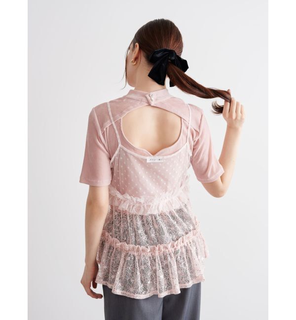 CALNAMUR「TULLE FLOCKING EMB TOPS/チュールフロッキングエンブロイダリートップス」|Tシャツ・カットソー|