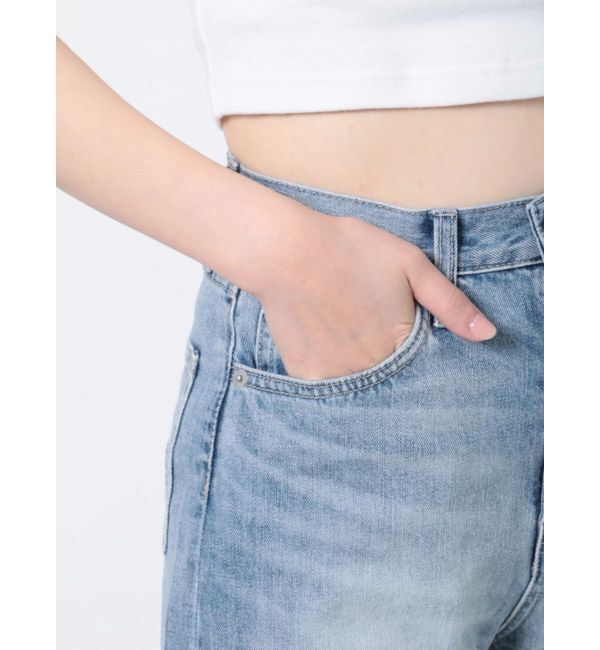GYDA「【TINY】ハイウエストKNEEダメージワイドデニムパンツ」|デニム|