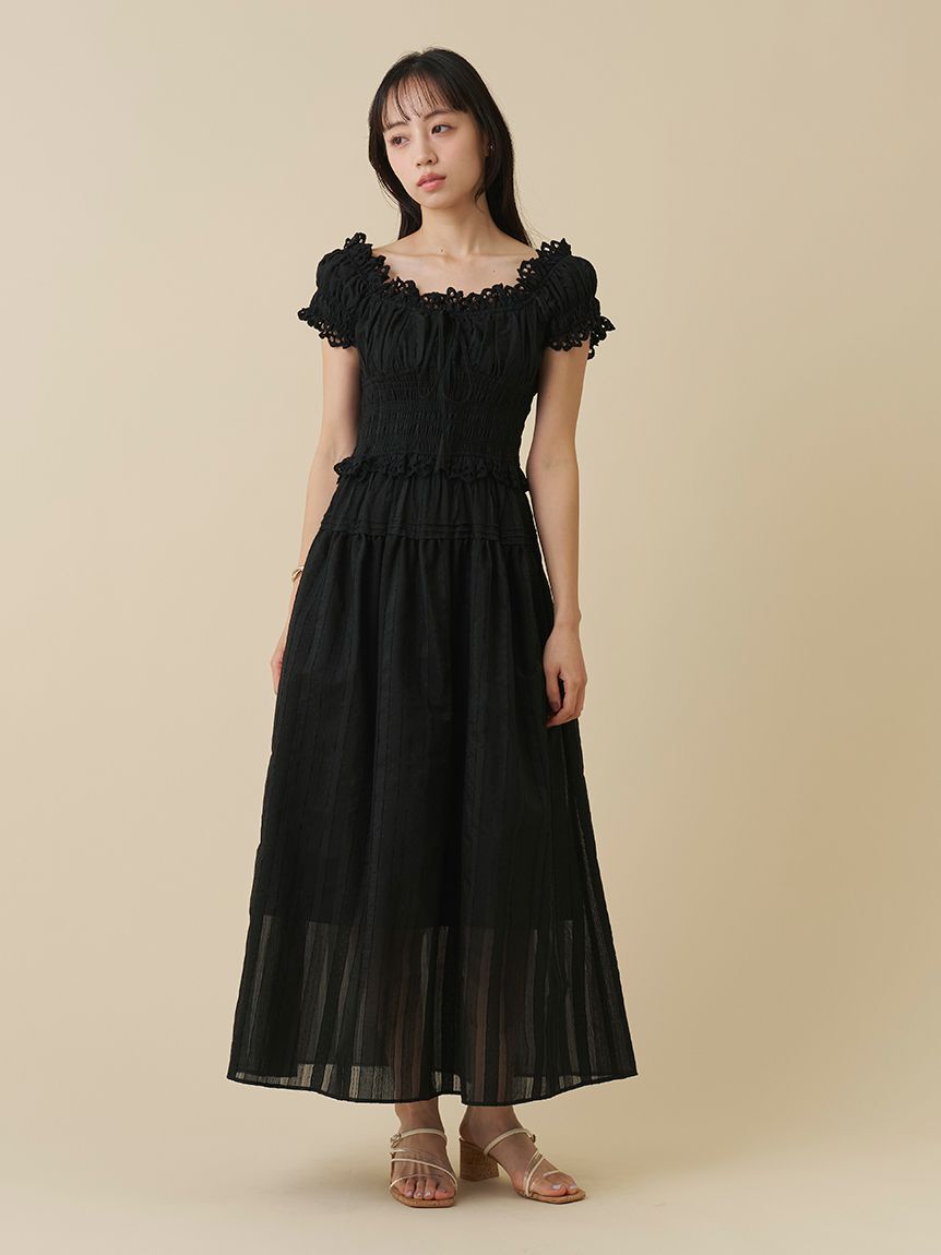 SNIDEL「コットンオフショルロングワンピース」|ワンピース|BLK