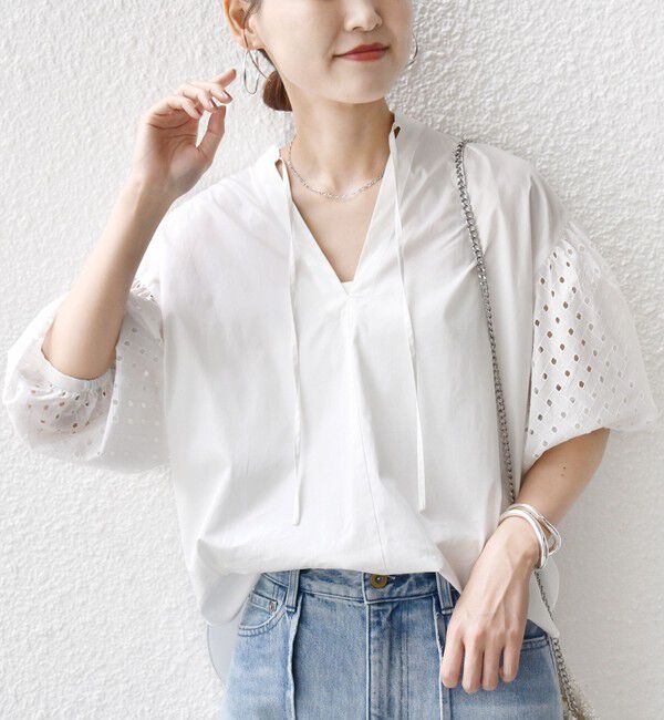 SHIPS for women「《予約》〈手洗い可能〉カットワーク レース スリーブ ブラウス」|シャツ・ブラウス|