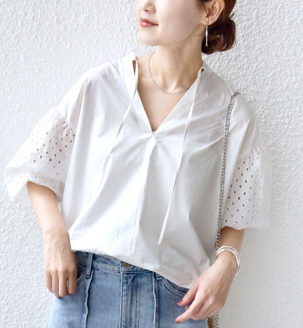 SHIPS for women「《予約》〈手洗い可能〉カットワーク レース スリーブ ブラウス」|シャツ・ブラウス|