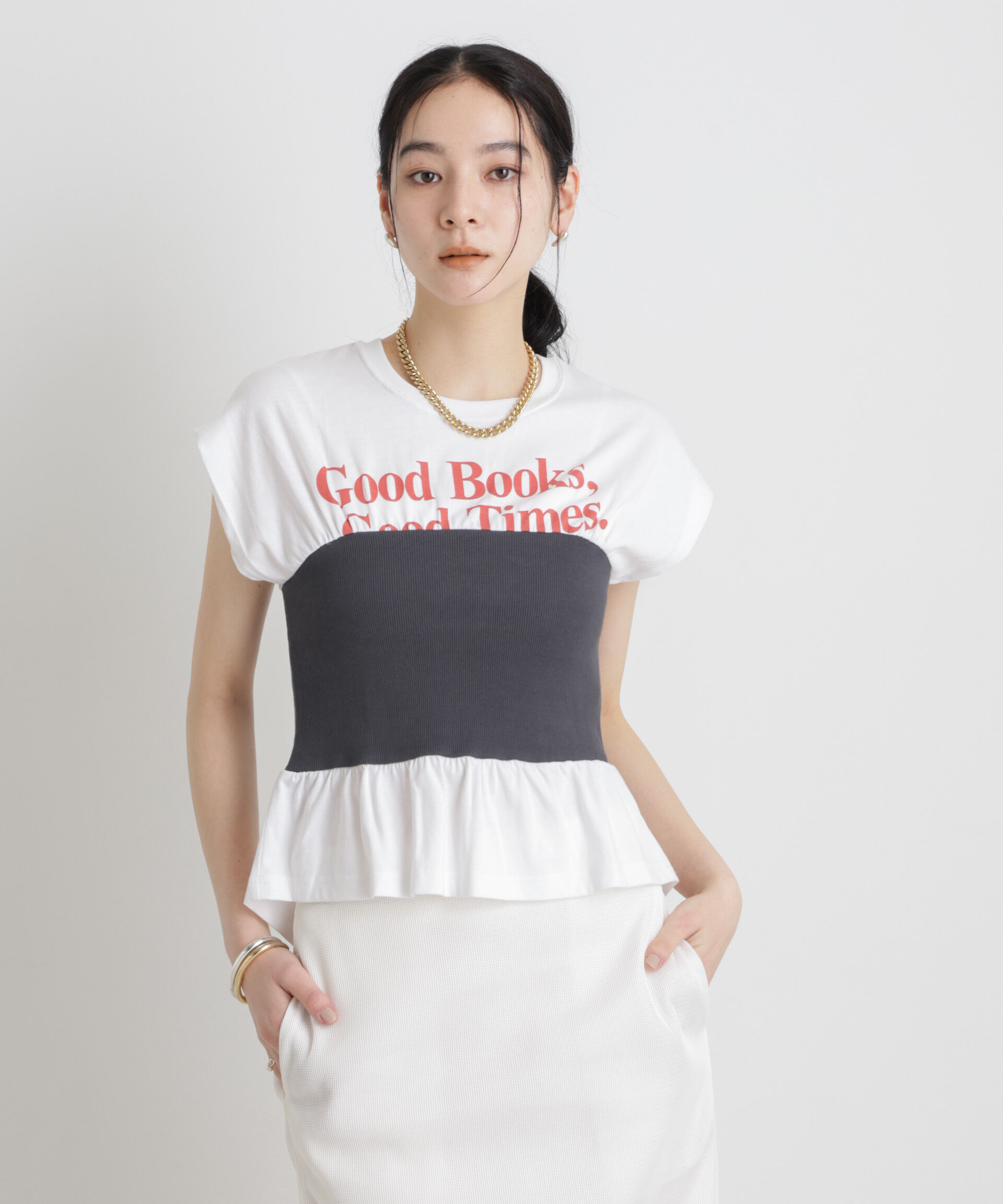 nano･universe「BOOKCLUB/別注 Bustier T shirts」|Tシャツ・カットソー|オフホワイト1