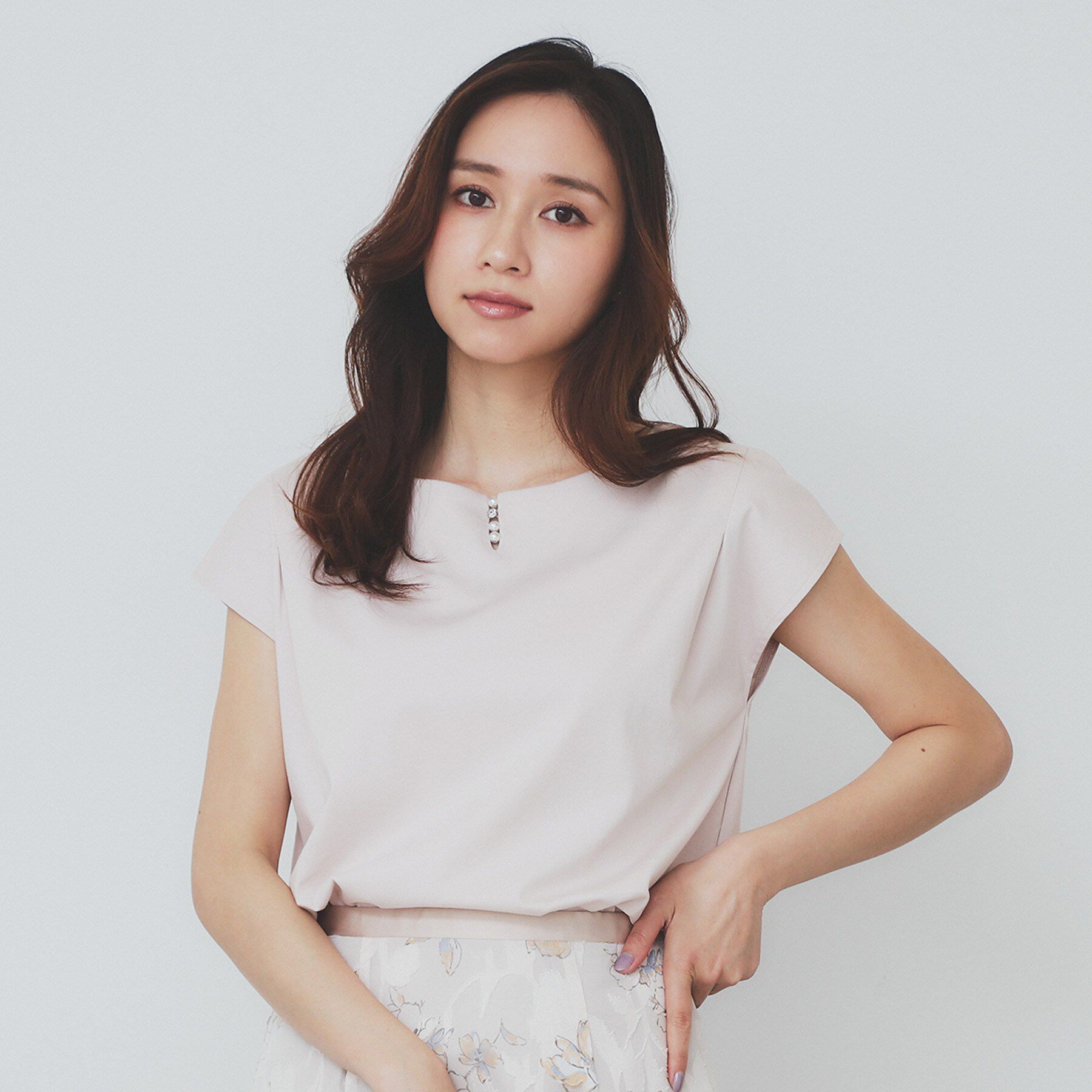 index「《6色展開／XS-3サイズ》キーネックビジュートップス【UV／接触冷感／洗濯機洗い可】」|Tシャツ・カットソー|