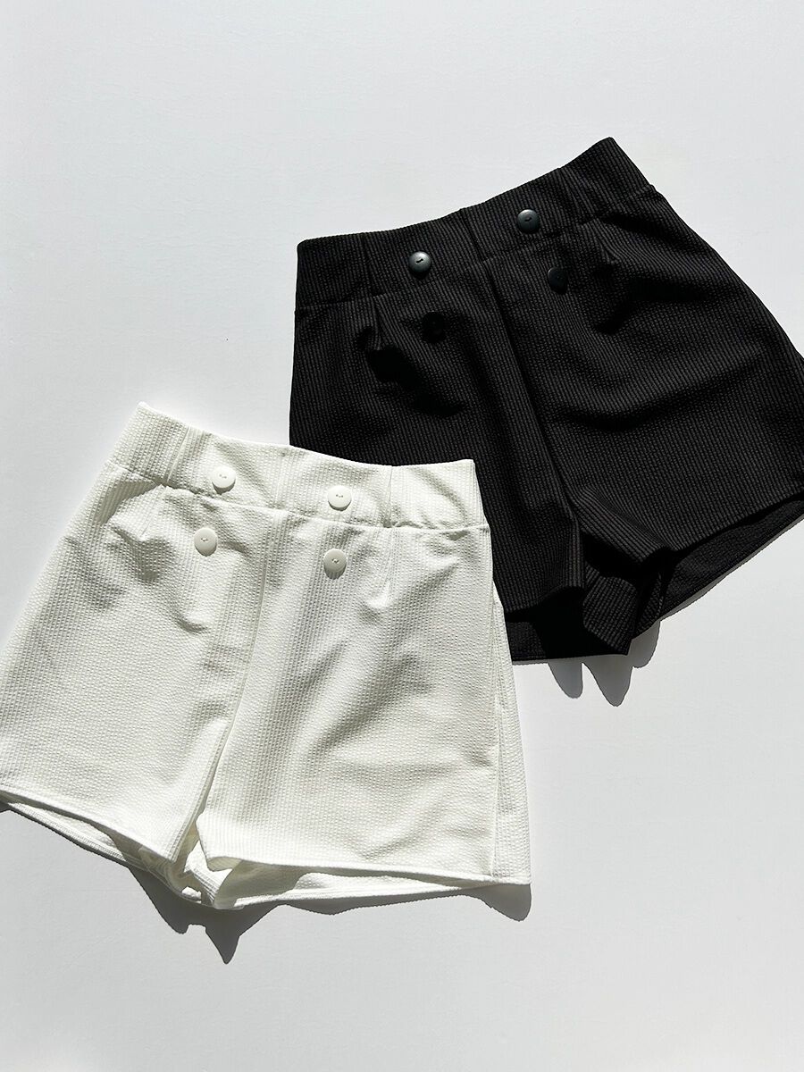 PEAK&PINE「無地ボタン付きAラインハイウエストショートパンツ」|ショーツ|