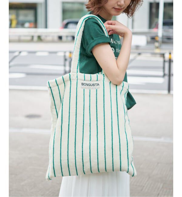 SLOBE IENA「《追加》BONGUSTA/ボングスタ naram striped トートバッグ」|トートバッグ|グリーン
