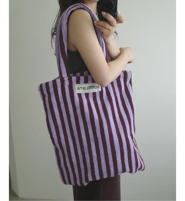 SLOBE IENA「《追加》BONGUSTA/ボングスタ naram striped トートバッグ」|トートバッグ|パープル A