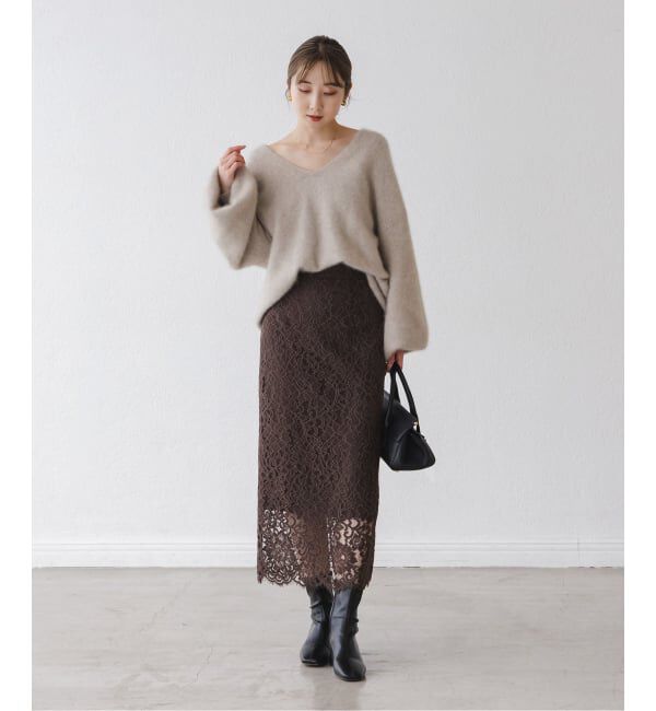 NOBLE「《追加 / WEB+一部店舗限定》リバーレースIラインスカート2」|スカート|