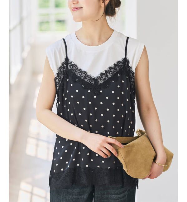 Spick and Span「《セットアップ可 / 予約》レースドッキングドットサテンキャミ」|キャミソール|