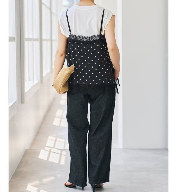 Spick and Span「《セットアップ可 / 予約》レースドッキングドットサテンキャミ」|キャミソール|