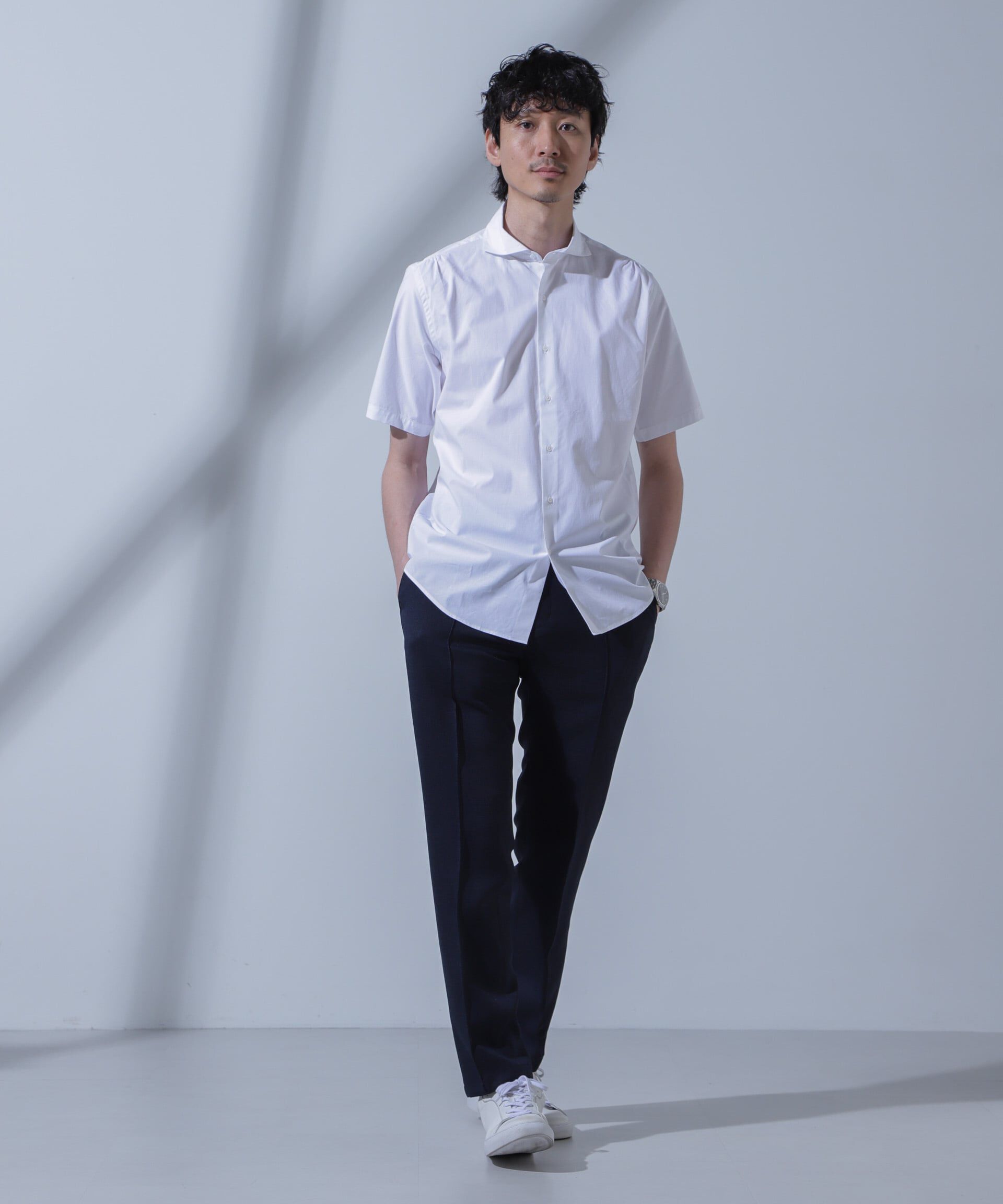 nano･universe「「N SHIRTS」AntiSoaked(R)汗染み防止ホリゾンタルカラーシャツ半袖」|シャツ・ブラウス|