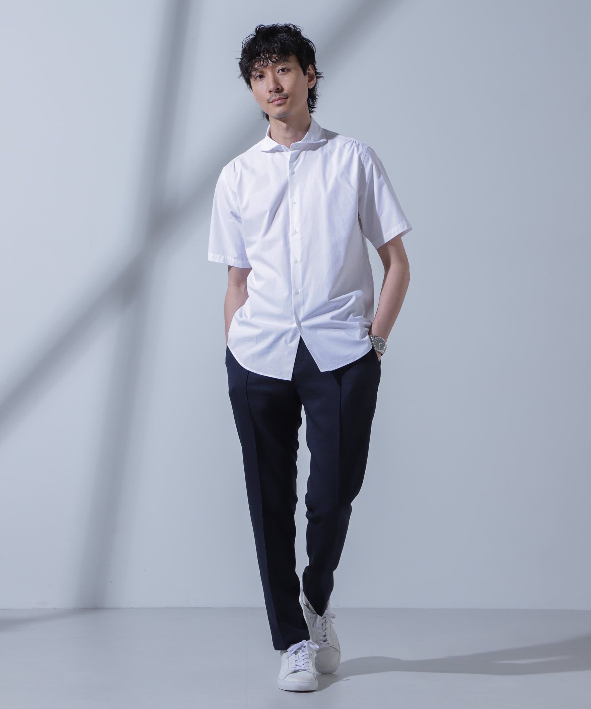 nano･universe「「N SHIRTS」AntiSoaked(R)汗染み防止ホリゾンタルカラーシャツ半袖」|シャツ・ブラウス|