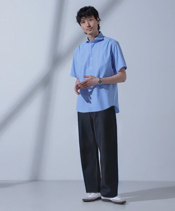 nano･universe「「N SHIRTS」AntiSoaked(R)汗染み防止ホリゾンタルカラーシャツ半袖」|シャツ・ブラウス|